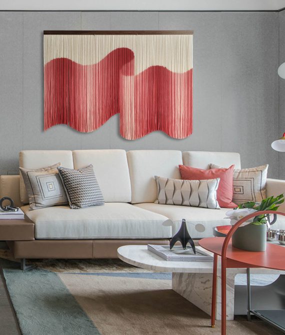 3D Red Macrame Wall Hanging,Dip Dyed Wall Art,Boho Wall Hanging,Wall Tapestry,Fiber Art Tapestry,Yarn Wall Hanging