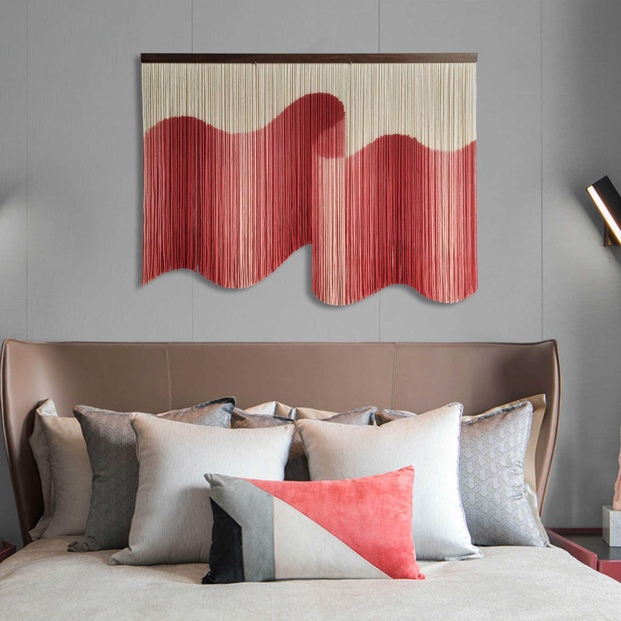 3D Red Macrame Wall Hanging,Dip Dyed Wall Art,Boho Wall Hanging,Wall Tapestry,Fiber Art Tapestry,Yarn Wall Hanging